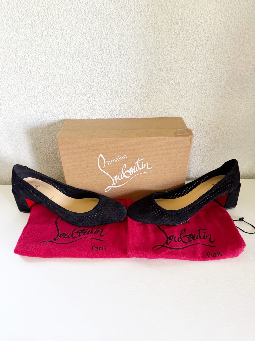 Christian Louboutin Incastrana Black Suede Perforated Block Heel Pumps EU 40 - Picture 3 of 10